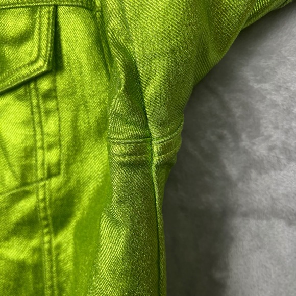 Valabasas Da Vinci Mens Metallic Denim Jacket Lime Green Neon Streetwear Size M - Picture 5 of 16